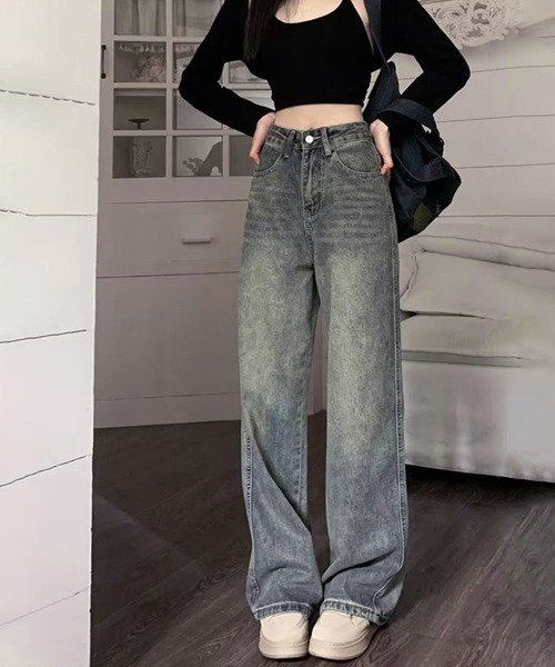 [Miniministore] обработка Denim брюки M голубой женский 