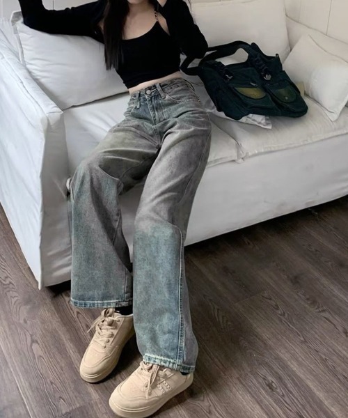 [Miniministore] обработка Denim брюки M голубой женский 