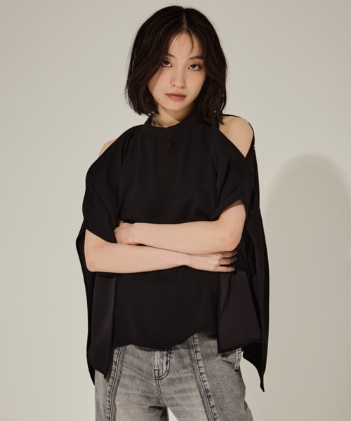ブラウス シャツ 「STUDIOUS/ステュディオス」BACK SATIN DRAPE BLOUSE/バックサテンドレープブラウス レディース