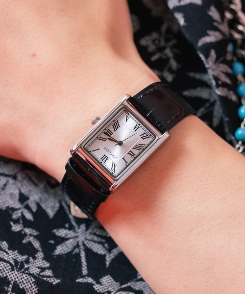 スクエア型 黒レザー 時計 腕時計 an meets zakka スクエアダイヤルレザーバンド腕時計