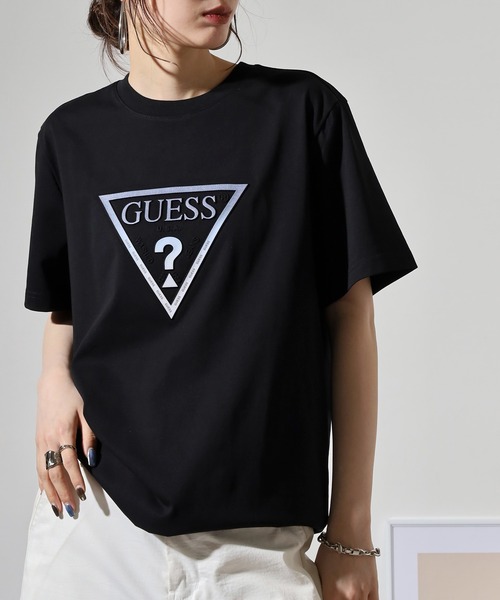 GUESS 売れ筋商品|||ゲス Tシャツ トップス レディース T-shirts Black GUESS tシャツ CN Ss Logo Lace Tee 半袖Tシャツ レディース