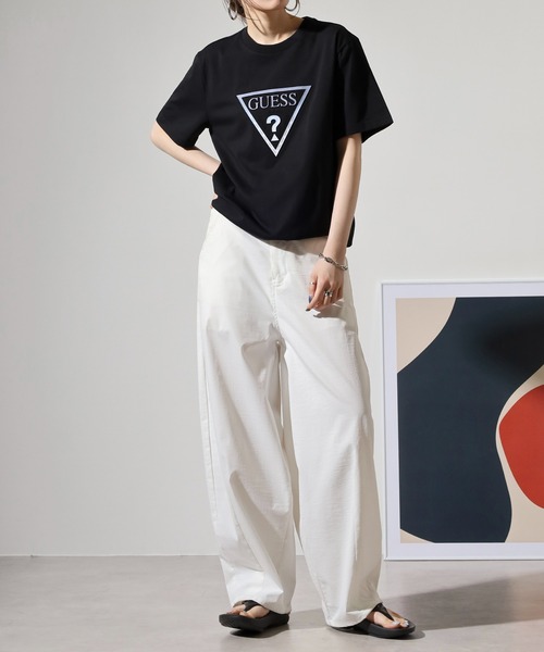 売れ筋商品|||ゲタス Tシャツ レディース トップス SILVI - Top - black GUESS tシャツ MEN'S S/SLV TEE SHIRT Tシャツ メンズ