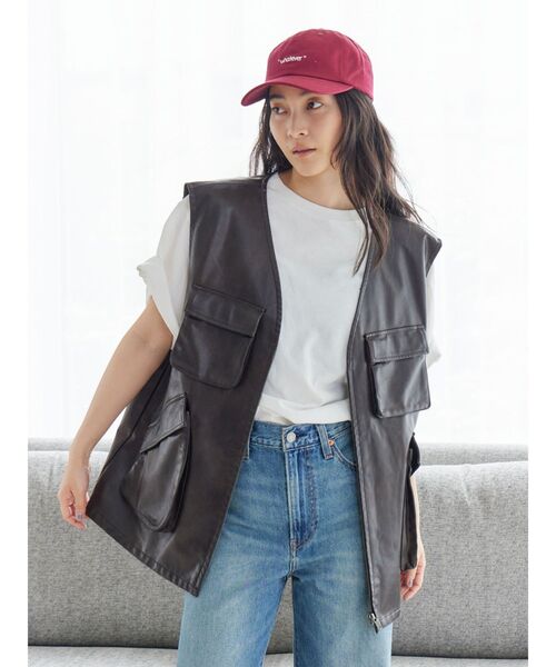 本革レザーベスト（レディースファッション）（サイズ（S/M/L）：S
