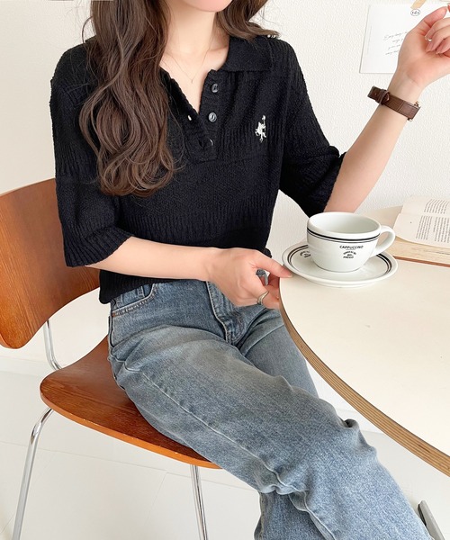 「classicalelf」 半袖ポロシャツ LARGE チャコール レディース