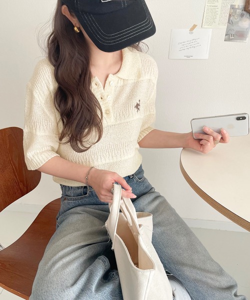 「classicalelf」 半袖ポロシャツ LARGE チャコール レディース