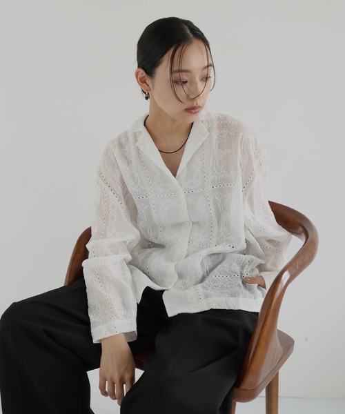 hellam（ヘラム） ブラウス シャツ カットワークレースシャツ