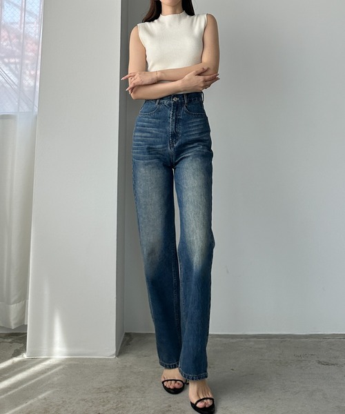 「Louere」 加工デニムパンツ LARGE ワンウォッシュ レディース