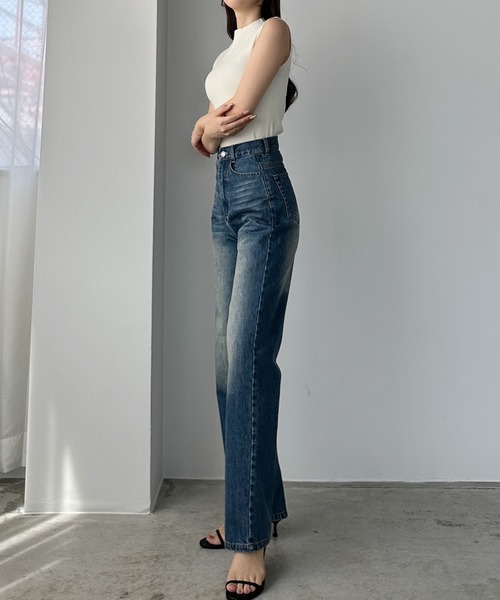 「Louere」 加工デニムパンツ LARGE ワンウォッシュ レディース