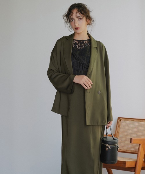 Callarus セットアップ ノーカラージャケットアシメフリンジ使いレース