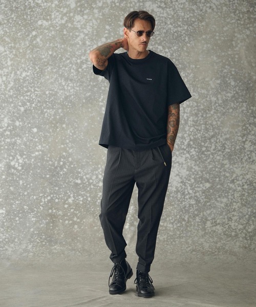 THEOREM スラックス mp14227- Turn up TR Stripe Tapered Pants ピン