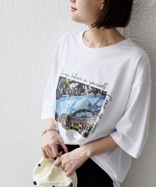 「SHIPS.me」 半袖Tシャツ L ホワイト×ブルー レディース_画像8