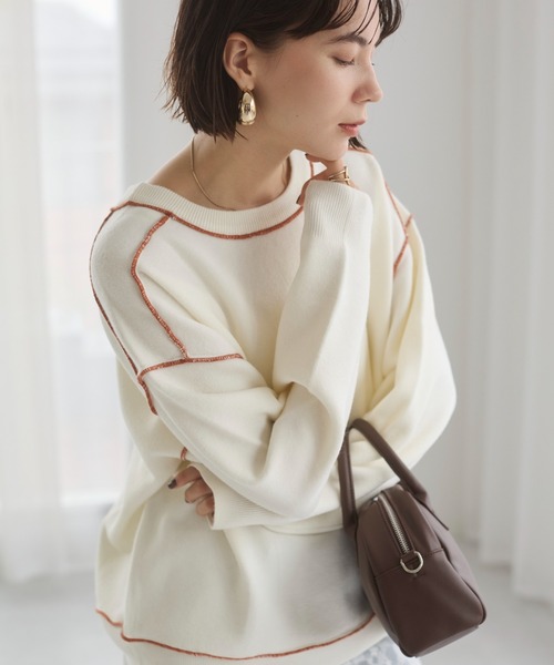 ANGIE ニット セーター ポイントカラー オーバーサイズ 配色ニット