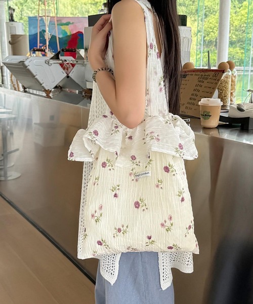 VIBGYOR トートバッグ Liaa/花柄 くしゅくしゅ フリル トートバッグ