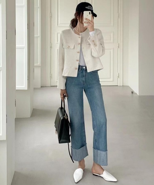 shameless ジャケット ノーカラージャケット ノーカラーツイード調