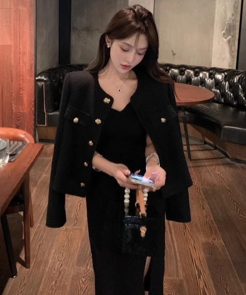 shameless ジャケット ノーカラージャケット ノーカラーツイード調