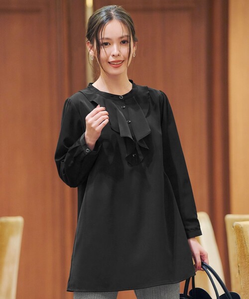 Tiaclasse ブラウス シャツ 「スマート裏起毛」フリルチュニック