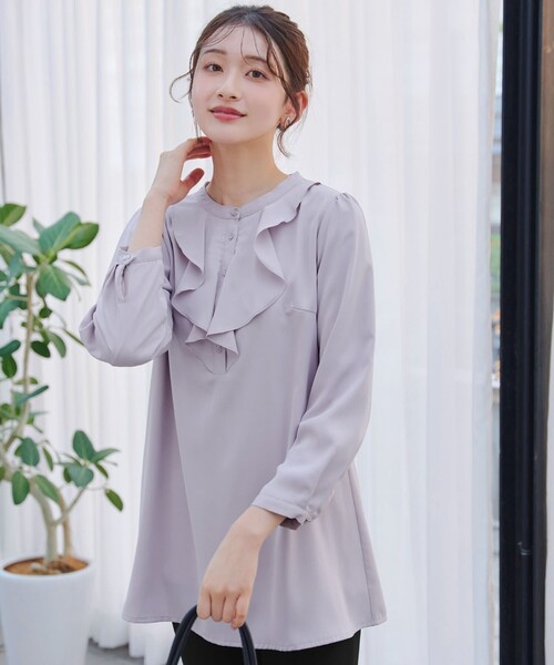 Tiaclasse ブラウス シャツ 「スマート裏起毛」フリルチュニック