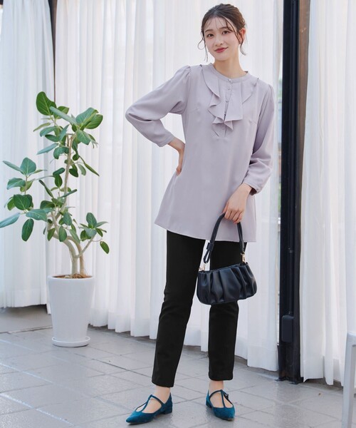 Tiaclasse ブラウス シャツ 「スマート裏起毛」フリルチュニック