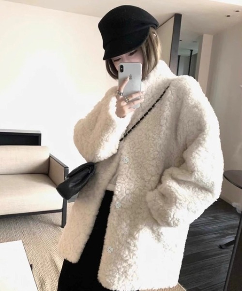 CANVAS+ コート アウター 「CANVAS＋」やわらかフェイクファースタンド