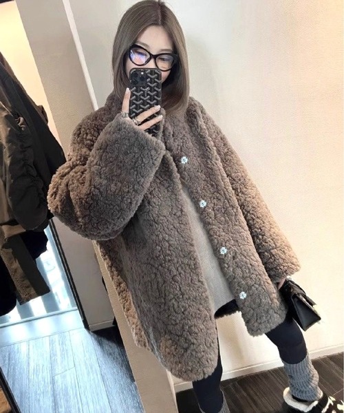 CANVAS+ コート アウター 「CANVAS＋」やわらかフェイクファースタンド