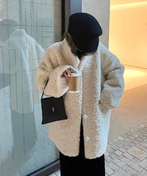 CANVAS+ コート アウター 「CANVAS＋」やわらかフェイクファースタンド