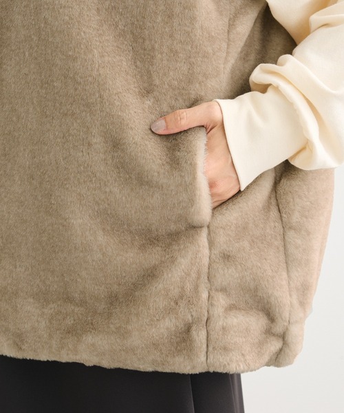 PRISTINE 新品 中綿入りファーZIP-UPベスト Green Parks ベスト ジレ スタンドカラーZIPファーベスト レディース