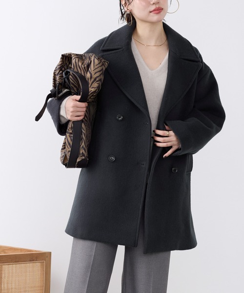 極美品 ウールコート Pコート 大きいサイズ 15号 ブラック 黒 定価3万円程 MICA&DEAL（マイカアンドディール） ピーコート pコート ウール