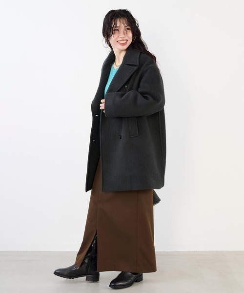 極美品 ウールコート Pコート 大きいサイズ 15号 ブラック 黒 定価3万円程 MICA&DEAL（マイカアンドディール） ピーコート pコート ウール