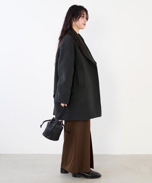 極美品 ウールコート Pコート 大きいサイズ 15号 ブラック 黒 定価3万円程 MICA&DEAL（マイカアンドディール） ピーコート pコート ウール