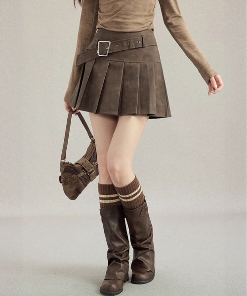 NoBelle スカート フェイクレザープリーツスカート : ZOZOTOWN Yahoo
