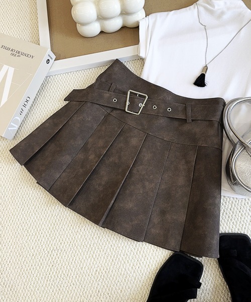 NoBelle スカート フェイクレザープリーツスカート : ZOZOTOWN Yahoo