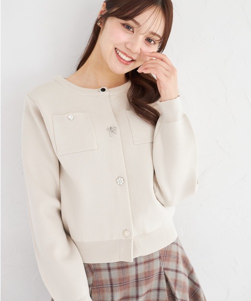 tocco closet♡刺繍ビジューシャリ感カーディガン 2枚セット 多種ビジュー釦シャギーニットカーディガン≪Shaggy and Fur Collection≫