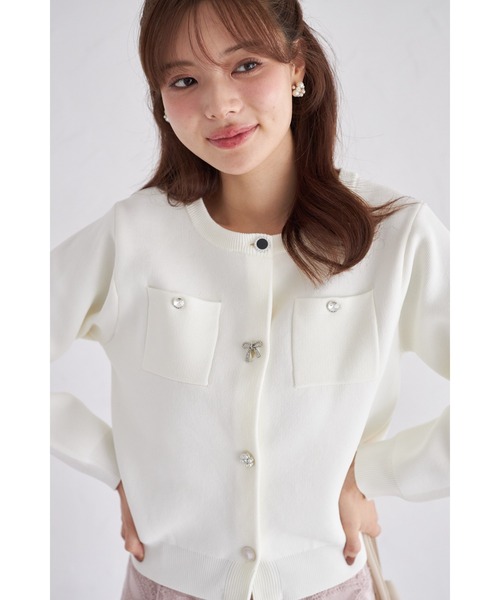 ホワイト 長袖カーディガン ボタン付き tocco closet（トッコ クローゼット） カーディガン 「ZOZO限定