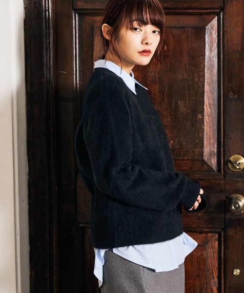 MISSADORA★ミスアドラ★フォックスファートリムボーダーニット Miss Adora フォックスファー付きボーダーニット