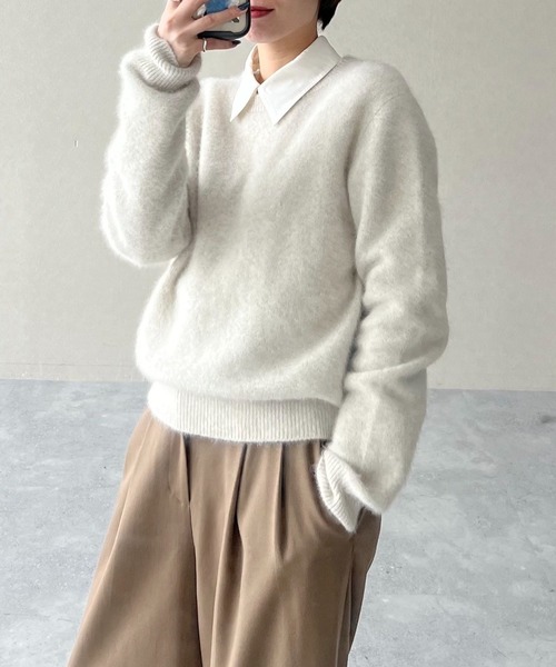 【美品・Mサイズ・最終価格】STONE  ウールニット M mysty woman（ミスティウーマン） ニット セーター フォックスウール