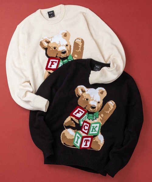 【ラスト値下げ】HUF クマデザイン ニットセーター S HUF（ハフ） セーター ニット GIFT BEAR INTARSIA SWEATER メンズ