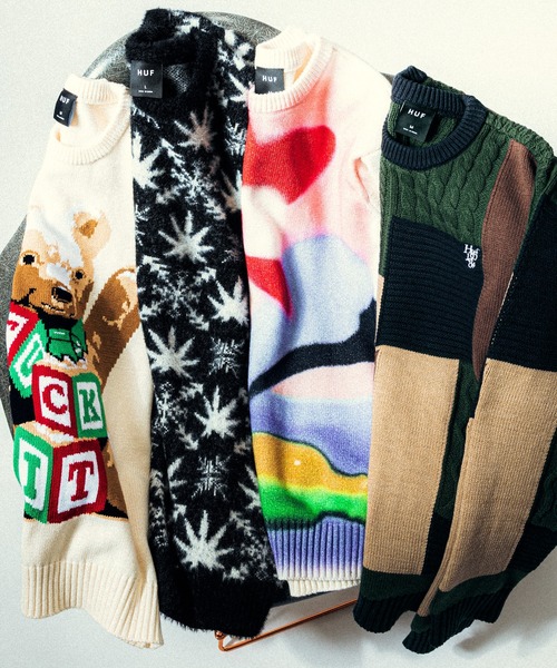 HUF（ハフ） セーター ニット GIFT BEAR INTARSIA SWEATER メンズ