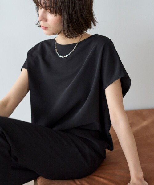 「UNFILO」 半袖ブラウス MEDIUM ブラック レディース_画像6
