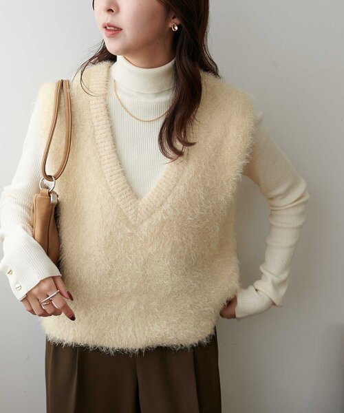 「DISCOAT」 ニットベスト FREE ベージュ レディース_画像2