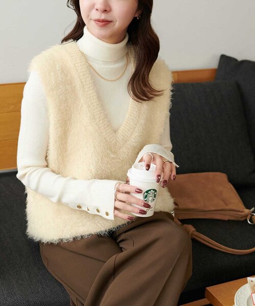 「DISCOAT」 ニットベスト FREE ベージュ レディース_画像3