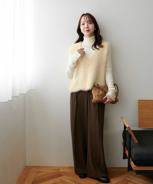 「DISCOAT」 ニットベスト FREE ベージュ レディース_画像6