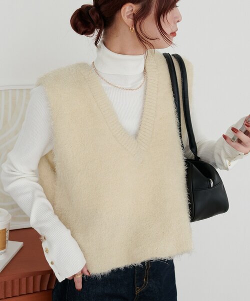 「DISCOAT」 ニットベスト FREE ベージュ レディース_画像7