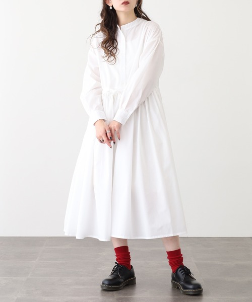 JENNE シャツワンピース ウエストリボンあり JUNOAH（ジュノア） シャツワンピース ウエストリボンフレアシャツ