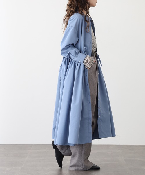 うさとの服　藍シャツワンピース 半袖 ウエストリボン付き ワンピース シャツワンピース 半袖 膝丈 フレア フロントボタン