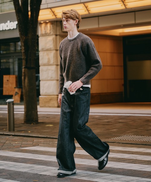 Deuxieme Classe ワッフル ウール　ラグランニット ◆ネイビー ワッフル ラグラン ニット