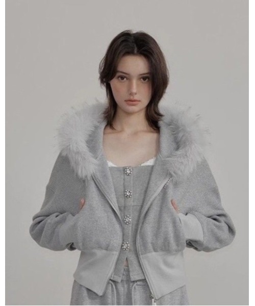 CHEER（チアー） パーカー 裏起毛フェイクファー太リブショート