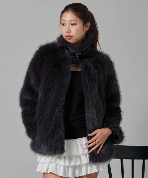 ジャケット・アウター fur blouson Chick ブルゾン アウター Faux Fur Chin Strap 2-Way Poodle Jacket
