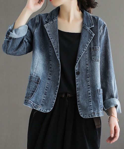 「BLANC FICELLE」 デニムジャケット S インディゴブルー レディース_画像9