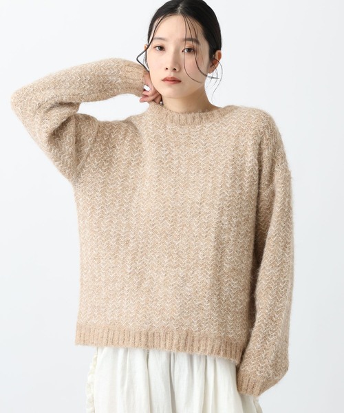 セーター カジュアル　ヴィンテージ ニット ウール/ナイロン ベージュ【中古】 レディース 洗える】ウールカシミヤブレンドラメスパンコールハイネック ニット