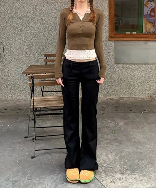 「MEMECLE」 長袖カットソー L ブラウン レディース_画像2